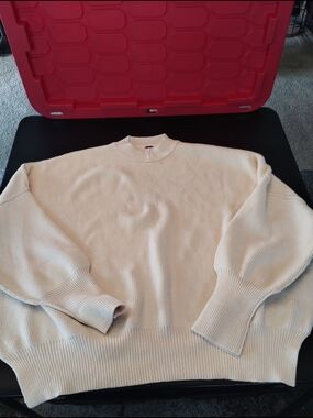 Free People Women's Ribbed Crewneck Sweater in Light Cream